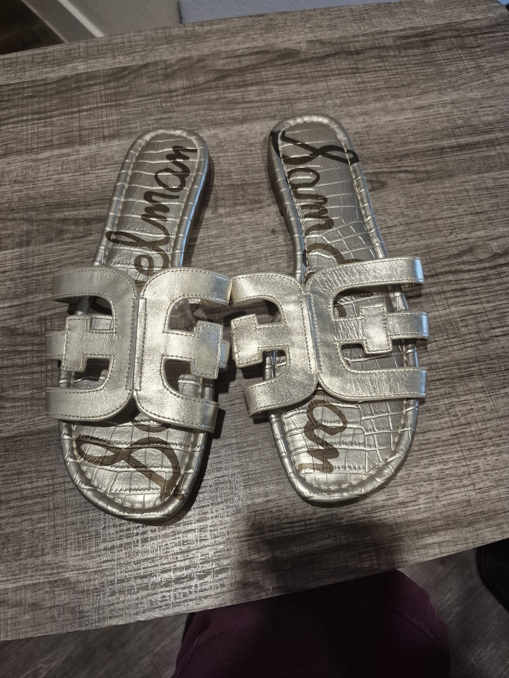 Sam Edelman Bay Slide Sandals Women's Sz 7 Silver Metallic Leather Slip On